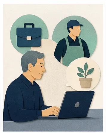 바이브 코딩 1인 창업 15: 만든 것을 파는 선택지까지 — 15편 총정리 — 노트북으로 재취업과 부업을 준비하는 중장년 일러스트